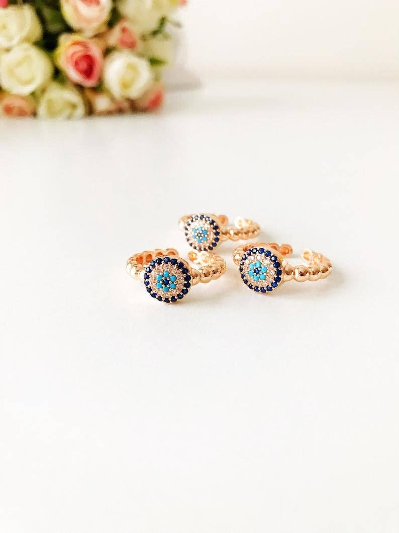 Adjustabe Evil Eye Ring Collection, Evil Eye Bead Ring, Hams