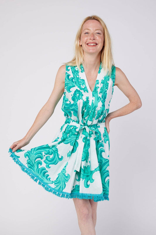 Felice Resort Spring Summer Dress Green Turquoise White