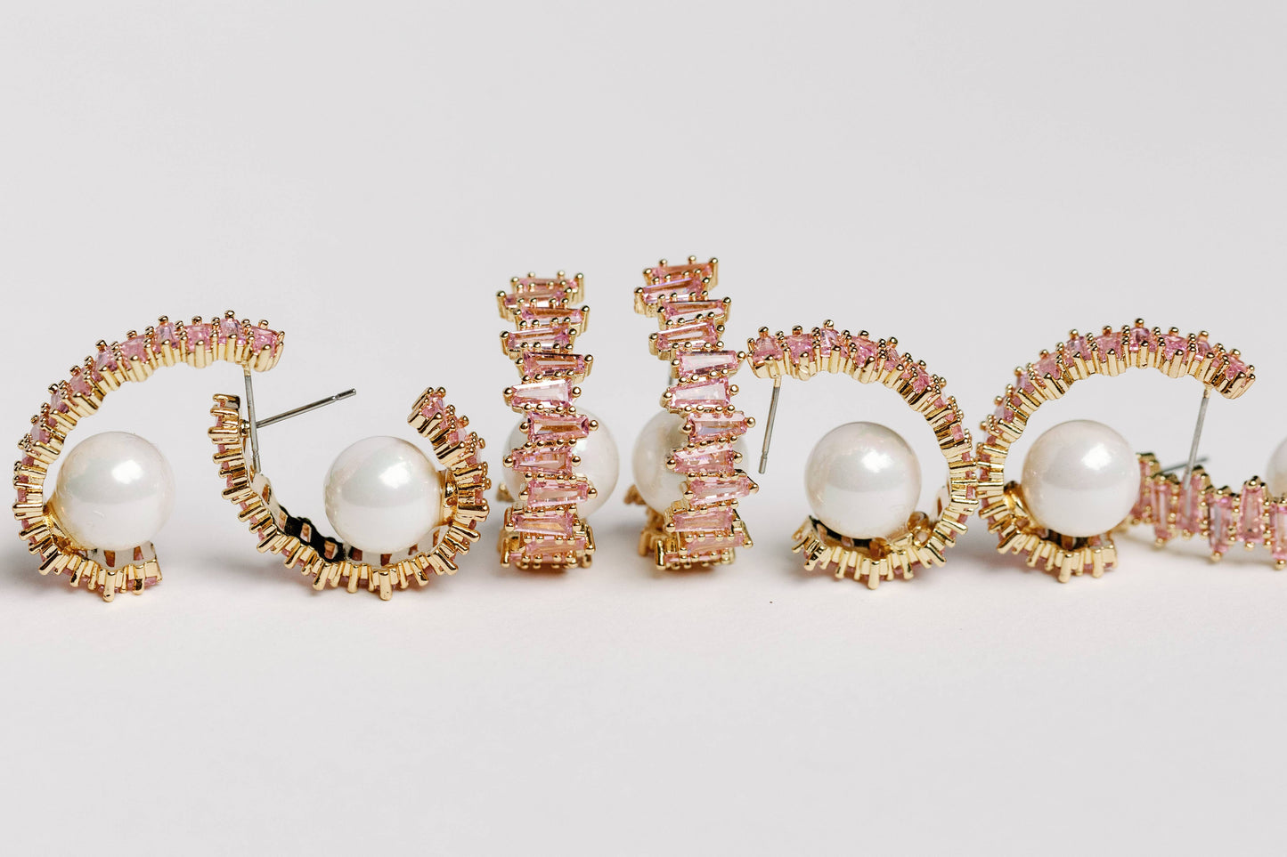Pink Crystal and Pearl Statement Hoop Earrings