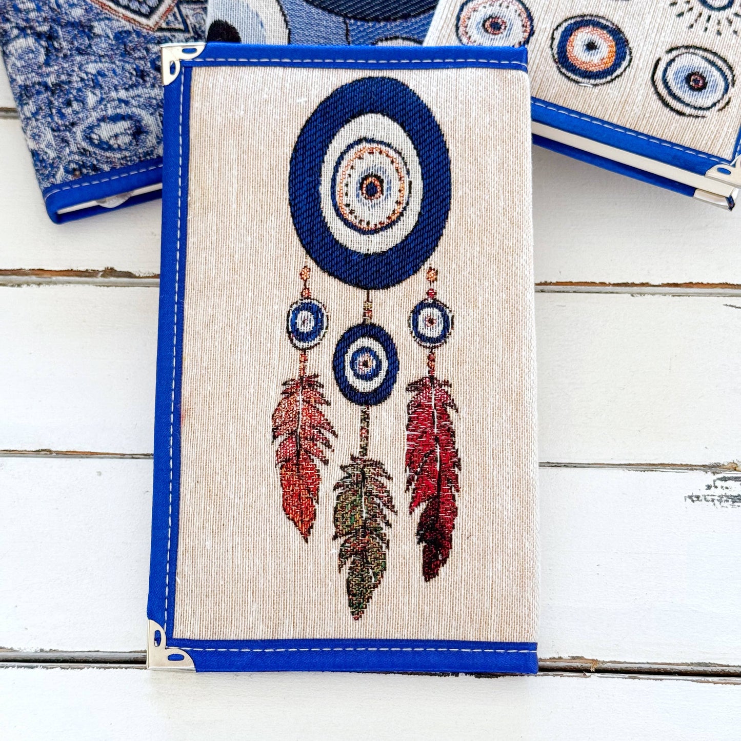 Evil Eye Notebook - Woven Fabric Journal, Boho