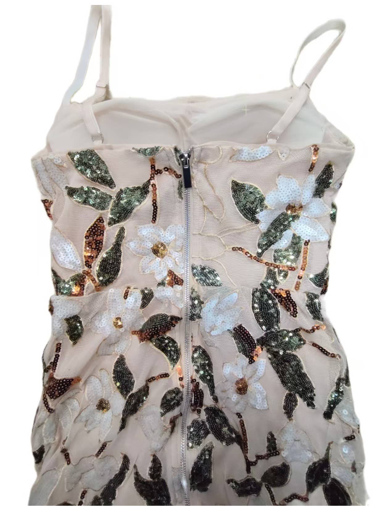 Sequined Embroidered Floral Suspender Party Dress
