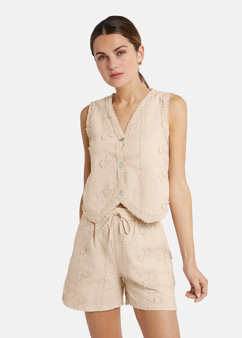 Aliono Embroidered Cotton Vest