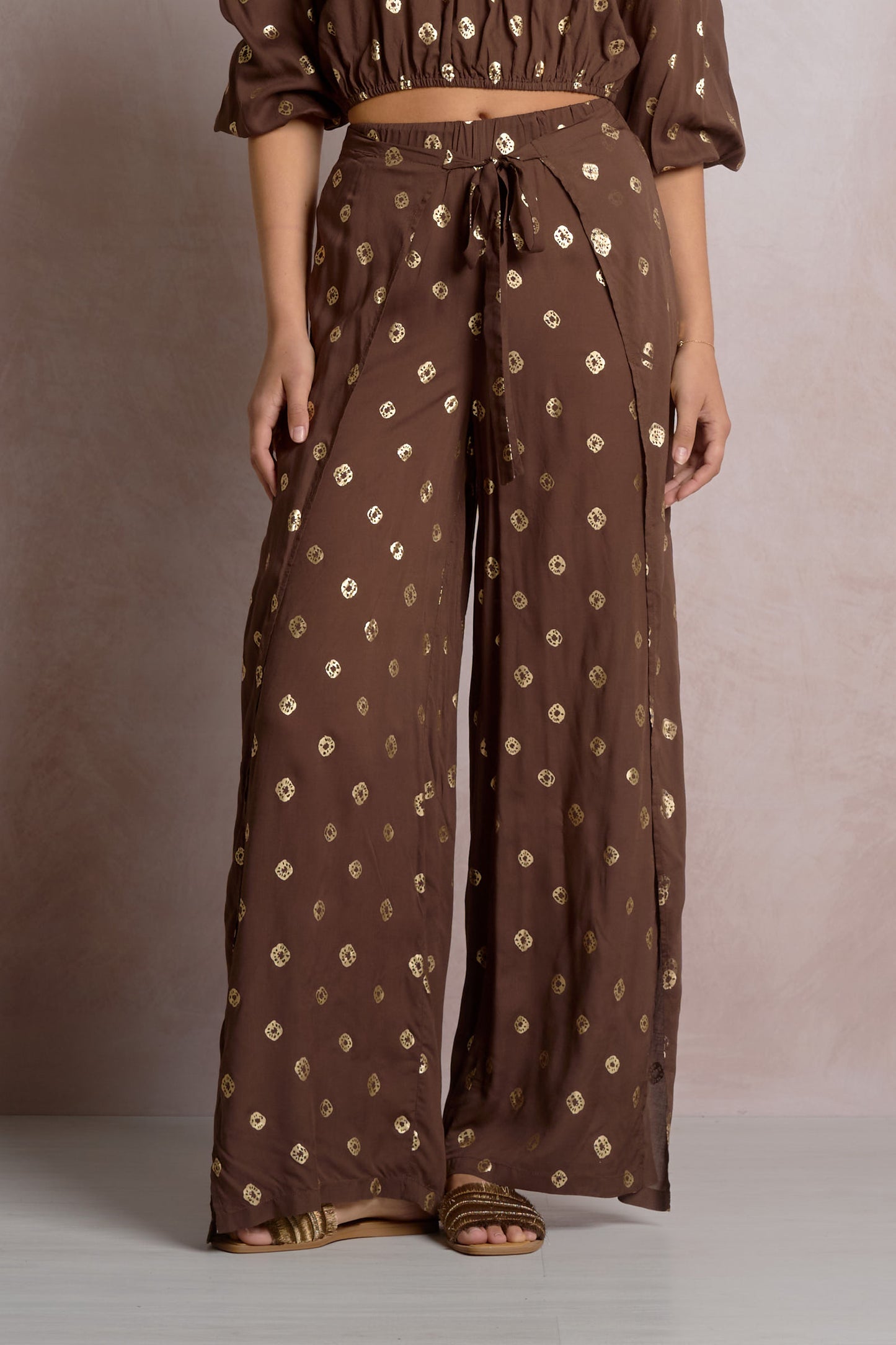 Elan Faux Wrap Gold Detail Pants