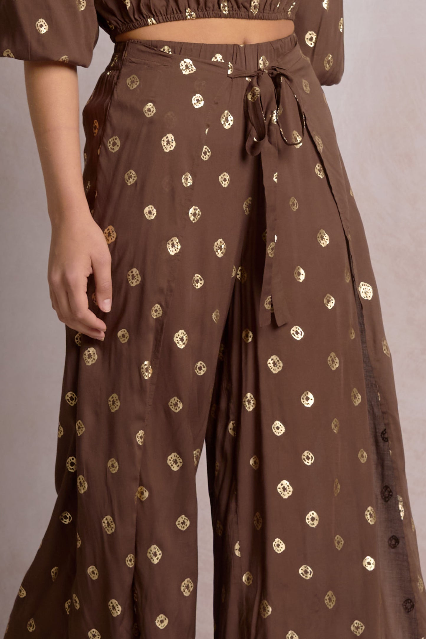 Elan Faux Wrap Gold Detail Pants