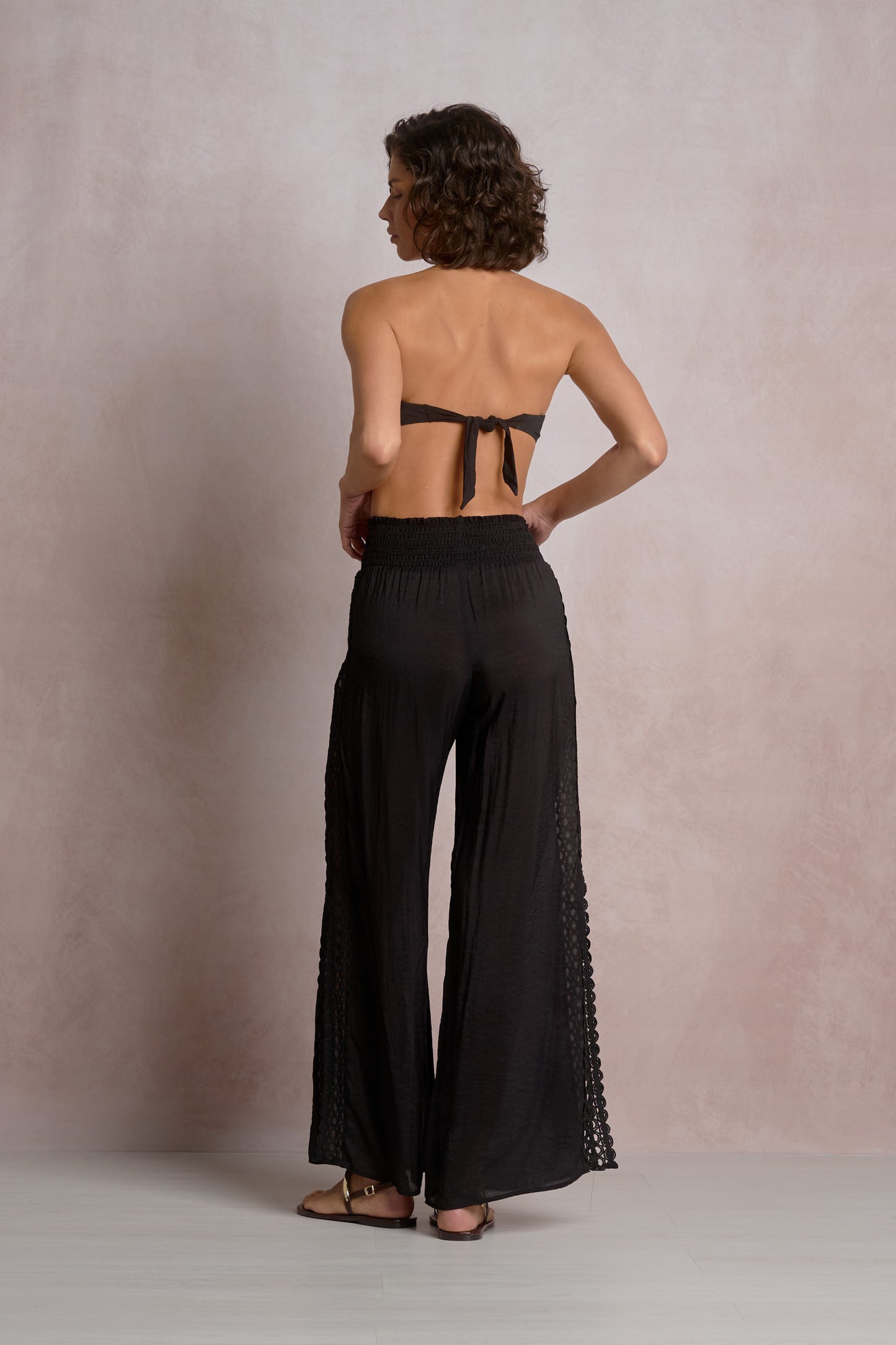 Elan Crochet Trimmed Elastic Waist w/ Slit Pants