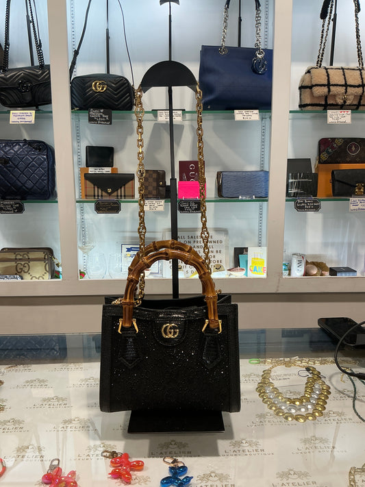 Gucci Crystal Diana Mini Bamboo Handle Tote - Luxury Pre-owned