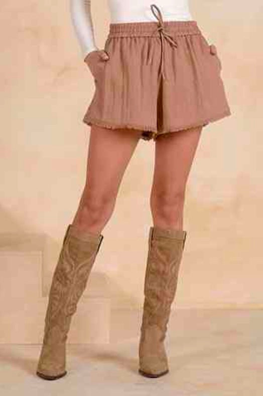 Elan Drawstring Fringe Shorts