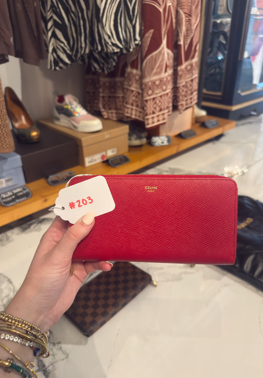 Celine Large Zipped Wallet in Red Grained Calfskin | Luxury Pre-Owned | #203