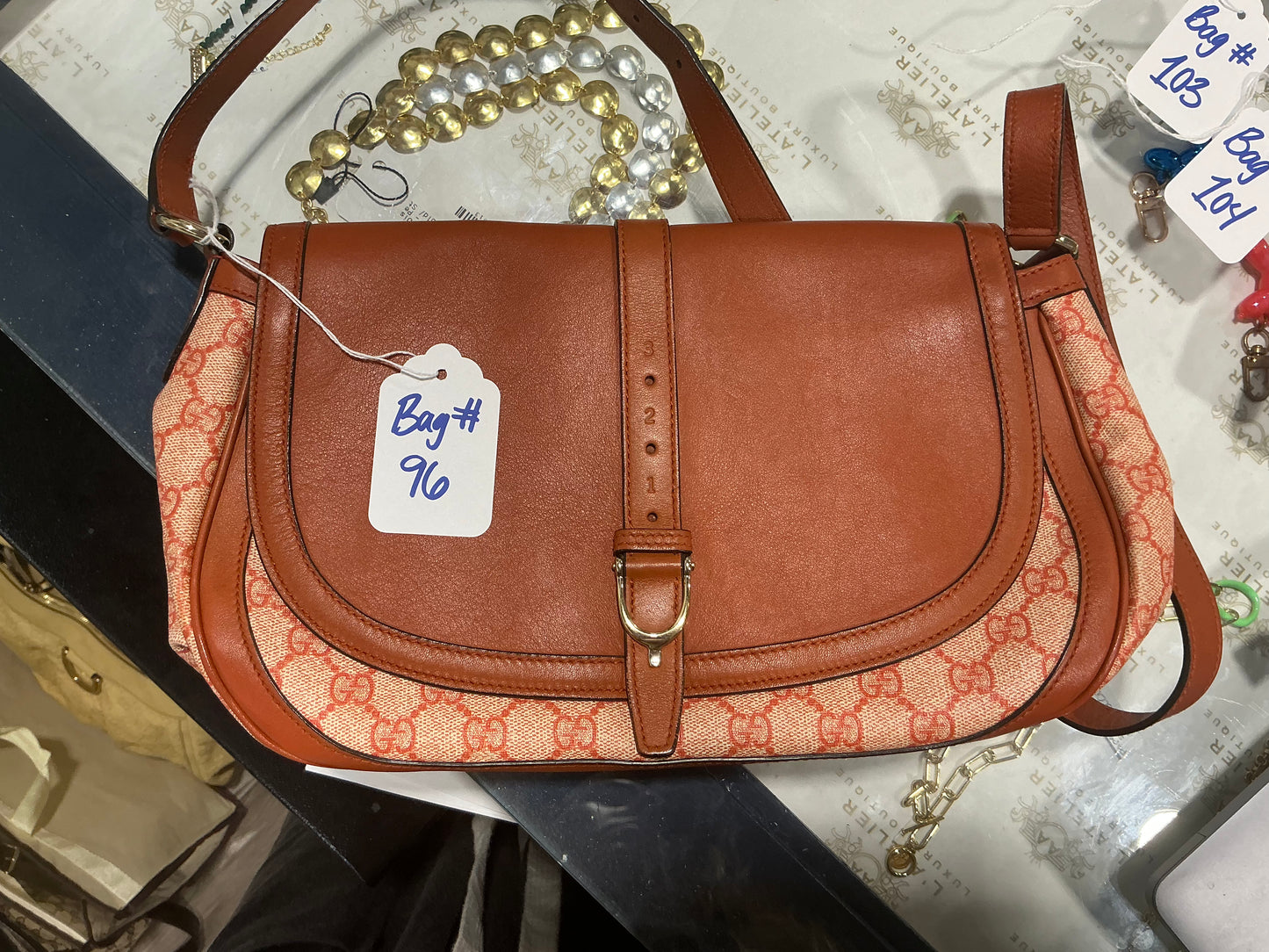 Gucci GG Supreme Stirrup Flap Crossbody Bag | Luxury Pre-Owned | #96