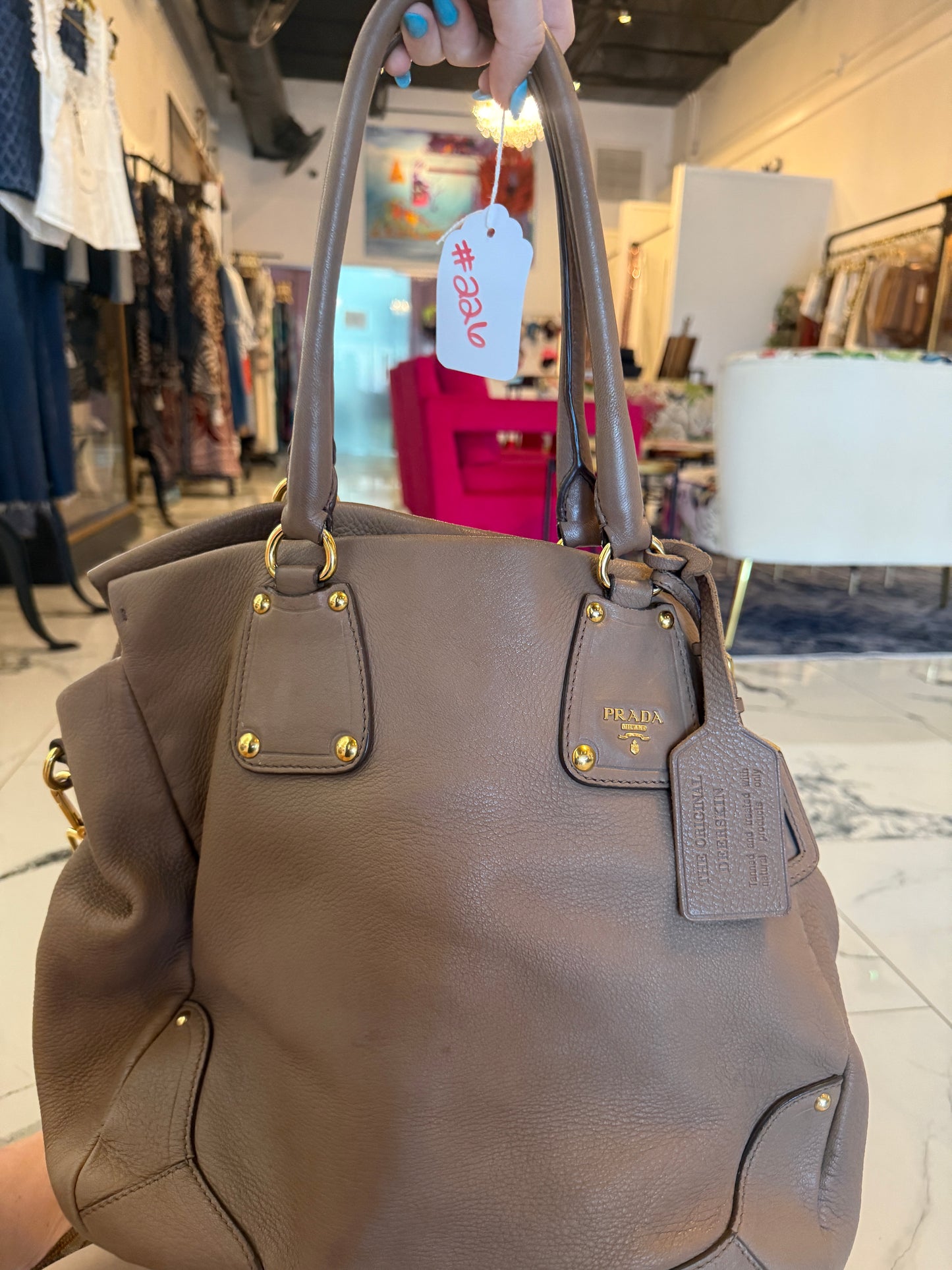 Prada Deerskin Leather Brown Tote Bag | Luxury Pre-Owned | #226