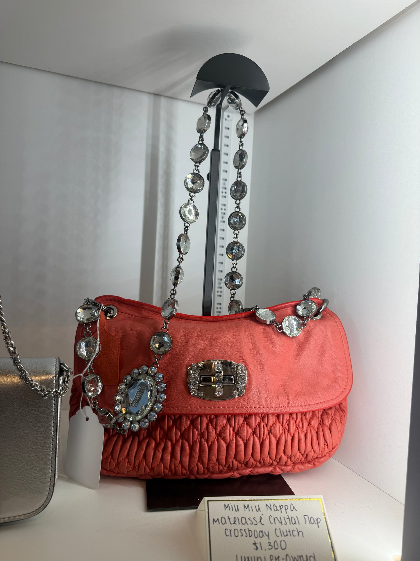 Miu Miu Nappa Matelassé Crystal Flap Clutch | Luxury Pre-Owned | #230