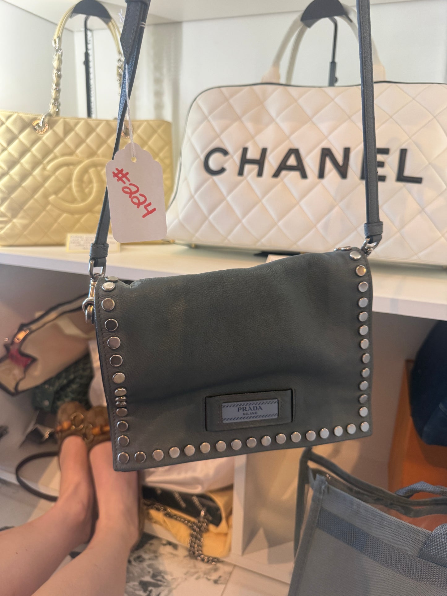 Studded Prada Etiquette Flap Bag | Luxury Pre-Owned | #224