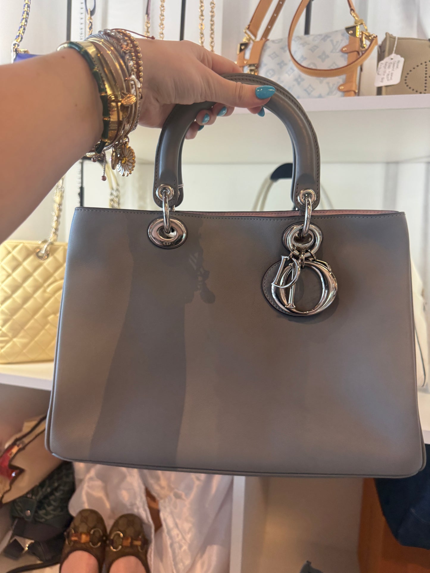 Christian Dior Diorissimo Tote Bag in Gray with Pink Interior | Luxury Pre-Owned | #227
