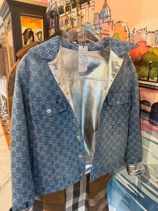 Gucci Reversible GG Monogram Denim & Metallic Silver Jacket | Luxury Pre-Owned