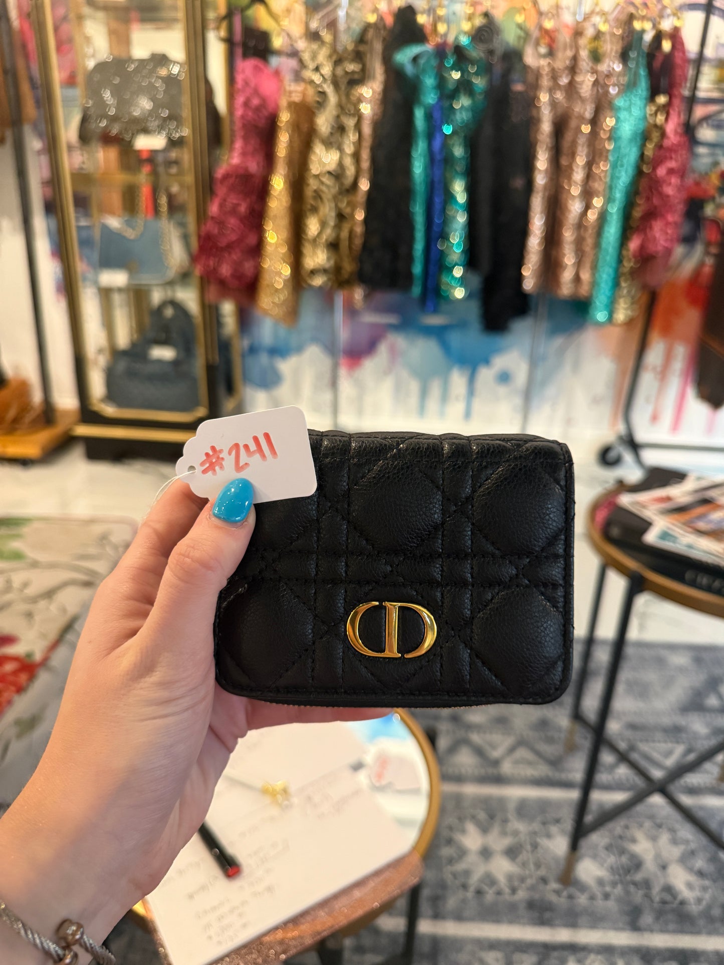 Dior Caro Cosmos Zipped Card Holder Black Cannage Calfskin | Luxury Pre-Owned | #241