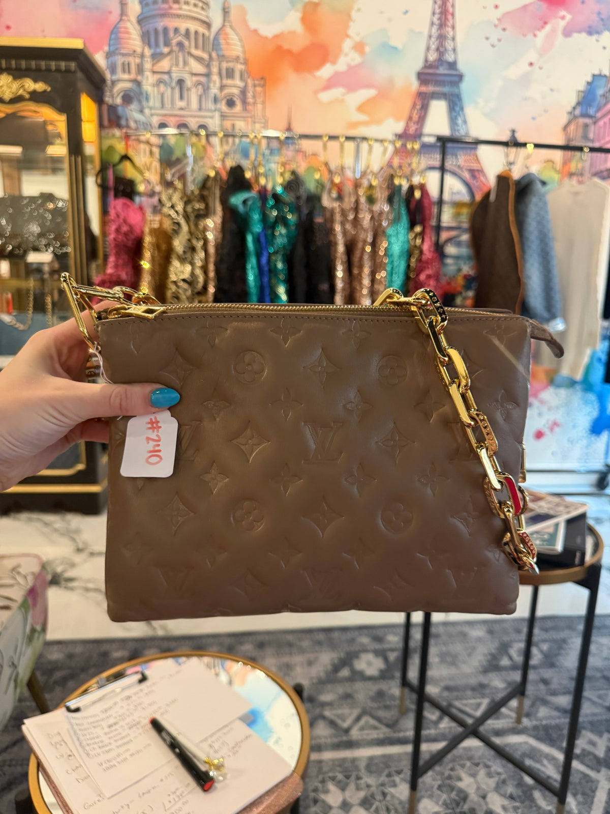 Louis Vuitton Coussin PM Taupe Monogram Embossed Lambskin | Luxury Pre-Owned | #240