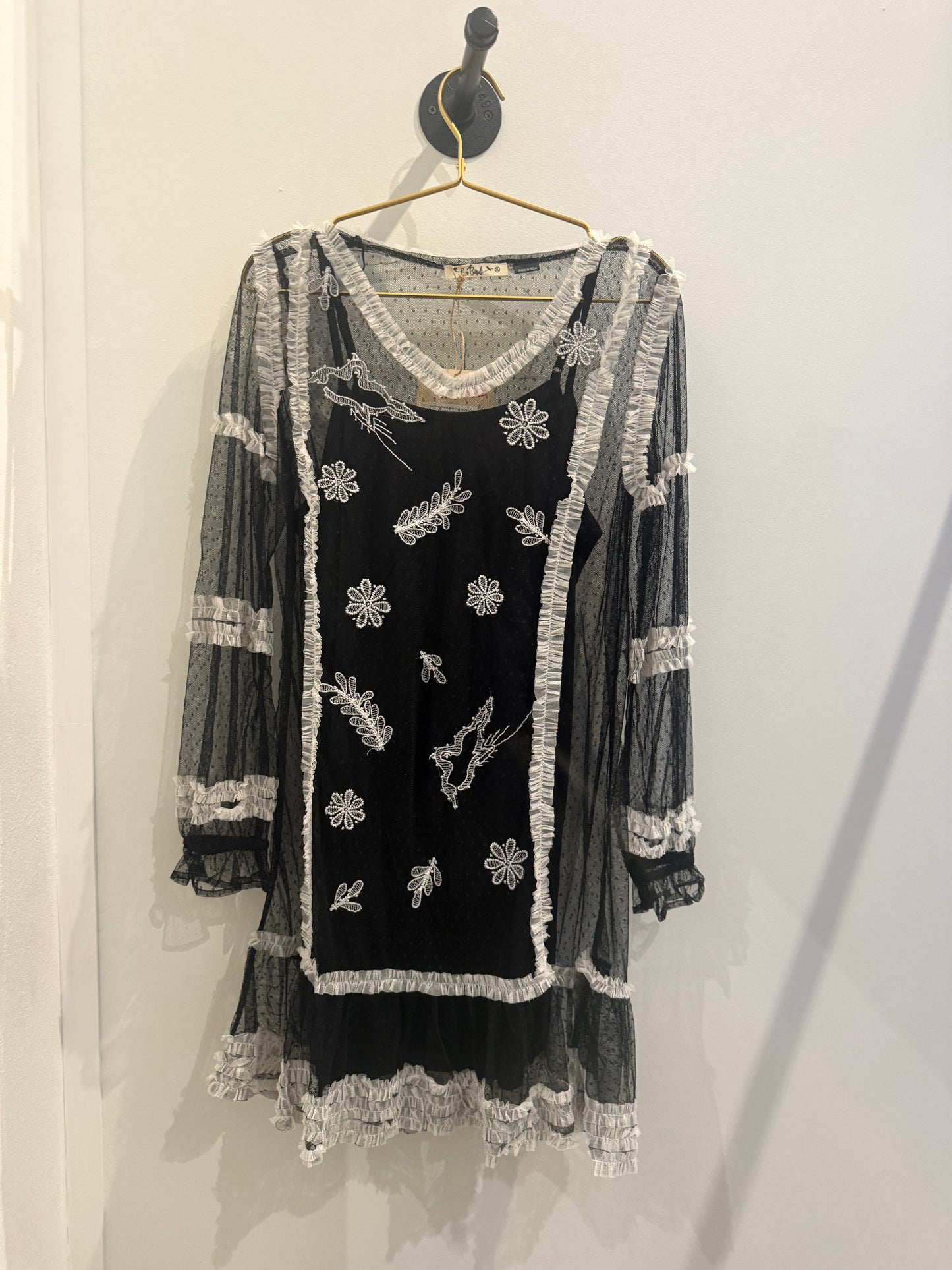Love Birds Black & White Dove Transparency Dress