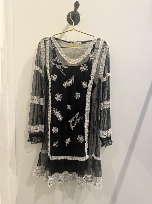 Love Birds Black & White Dove Transparency Dress