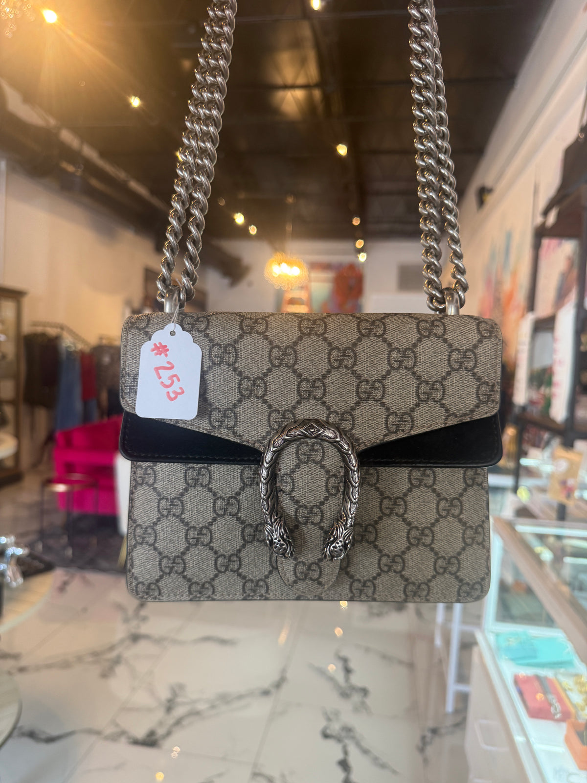 Gucci GG Supreme Monogram Mini Dionysus Shoulder Bag in Black | Luxury Pre-Owned | #253