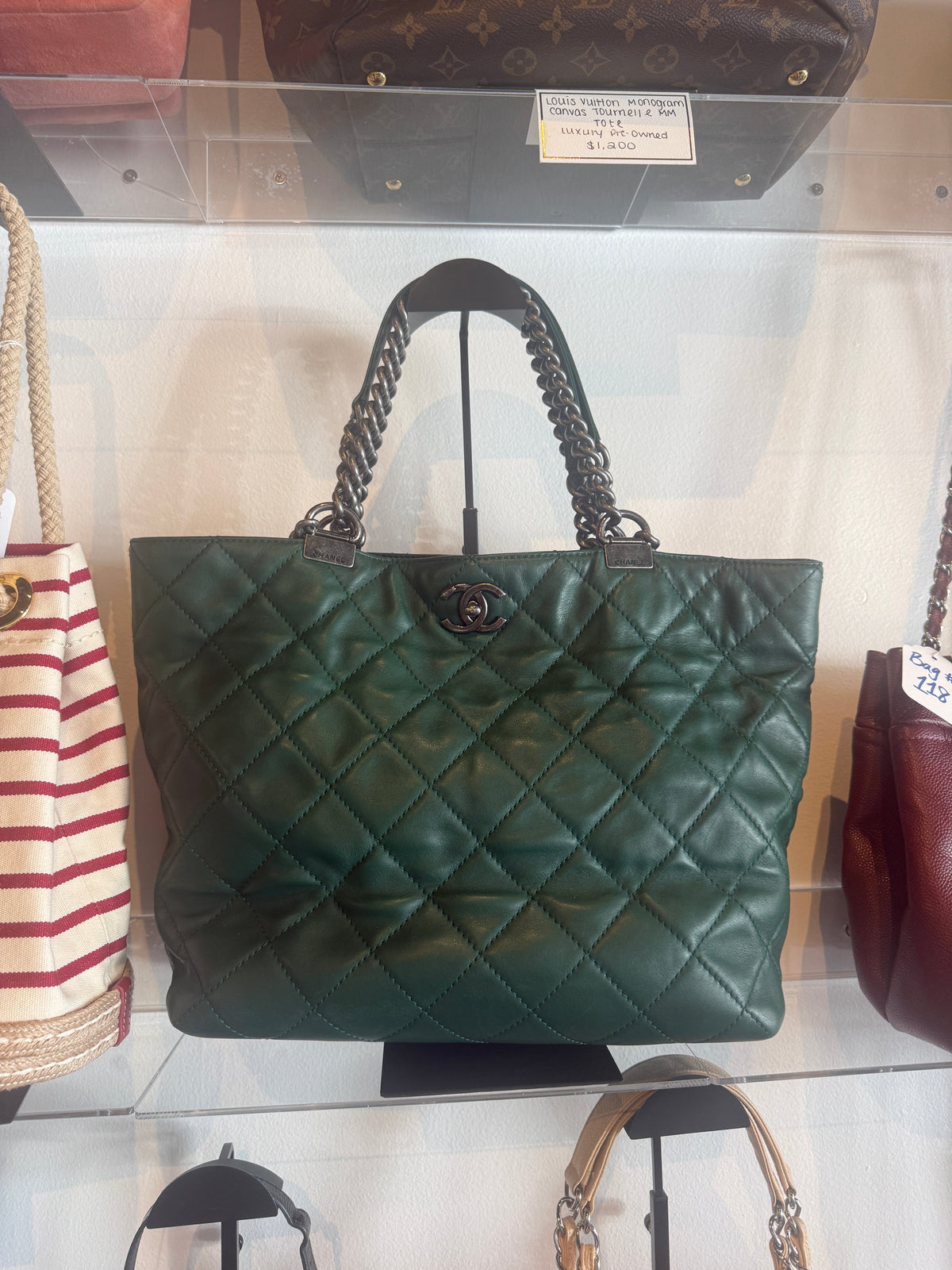 Chanel Green CC Chain Shoulder Tote | Luxury Pre-Owned | #170