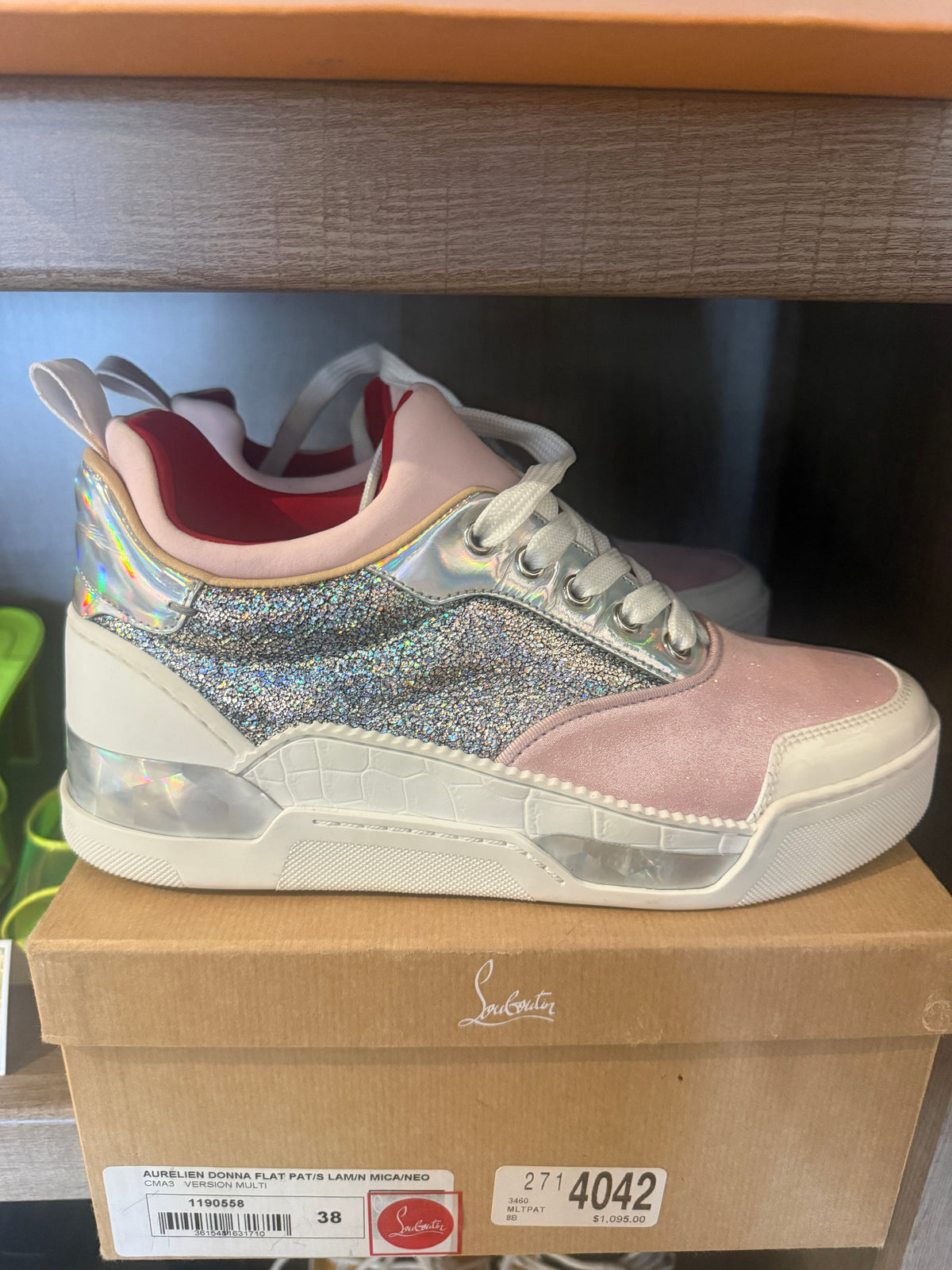 Christian Louboutin Pink/White Holographic Glitter Sneakers - Luxury Pre-Owned