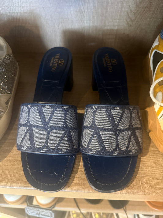 Valentino Ivonographe Denim Slides - Luxury Pre-Owned