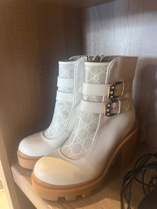 Gucci Kingston Supreme Canvas & Leather Boots - Luxury Pre-Owned