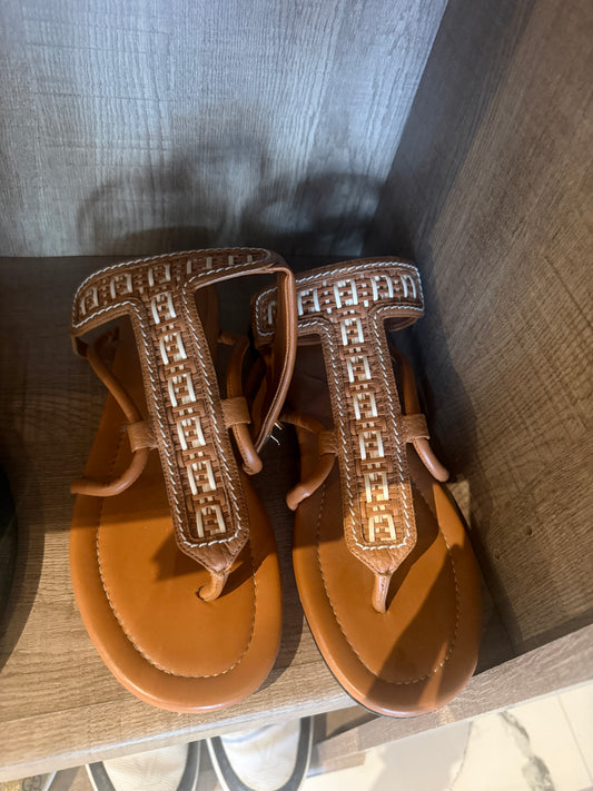 Fendi FF Woven Leather T-Strap Thong Sandals - Luxury Pre-Owned