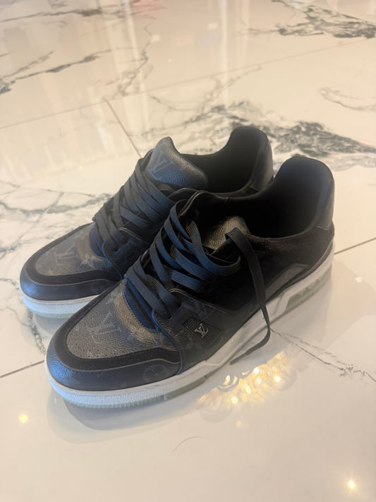 Louis Vuitton Men’s Black Monogram Leather & Suede Low-Top Sneakers | Luxury Pre-Owned