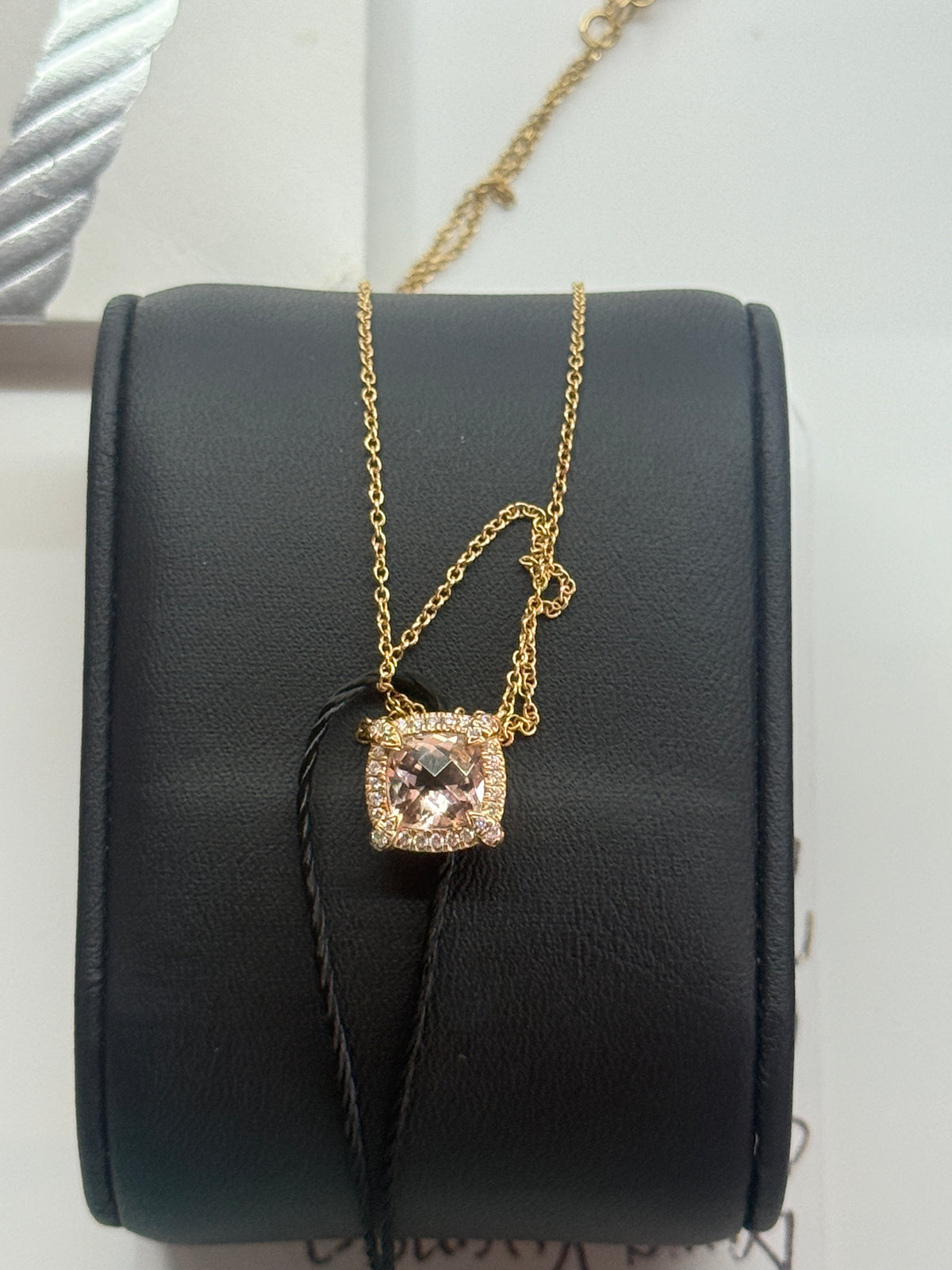 David Yurman Rose Gold Diamond & Morganite 7mm Necklace | Luxury Pre-Owned