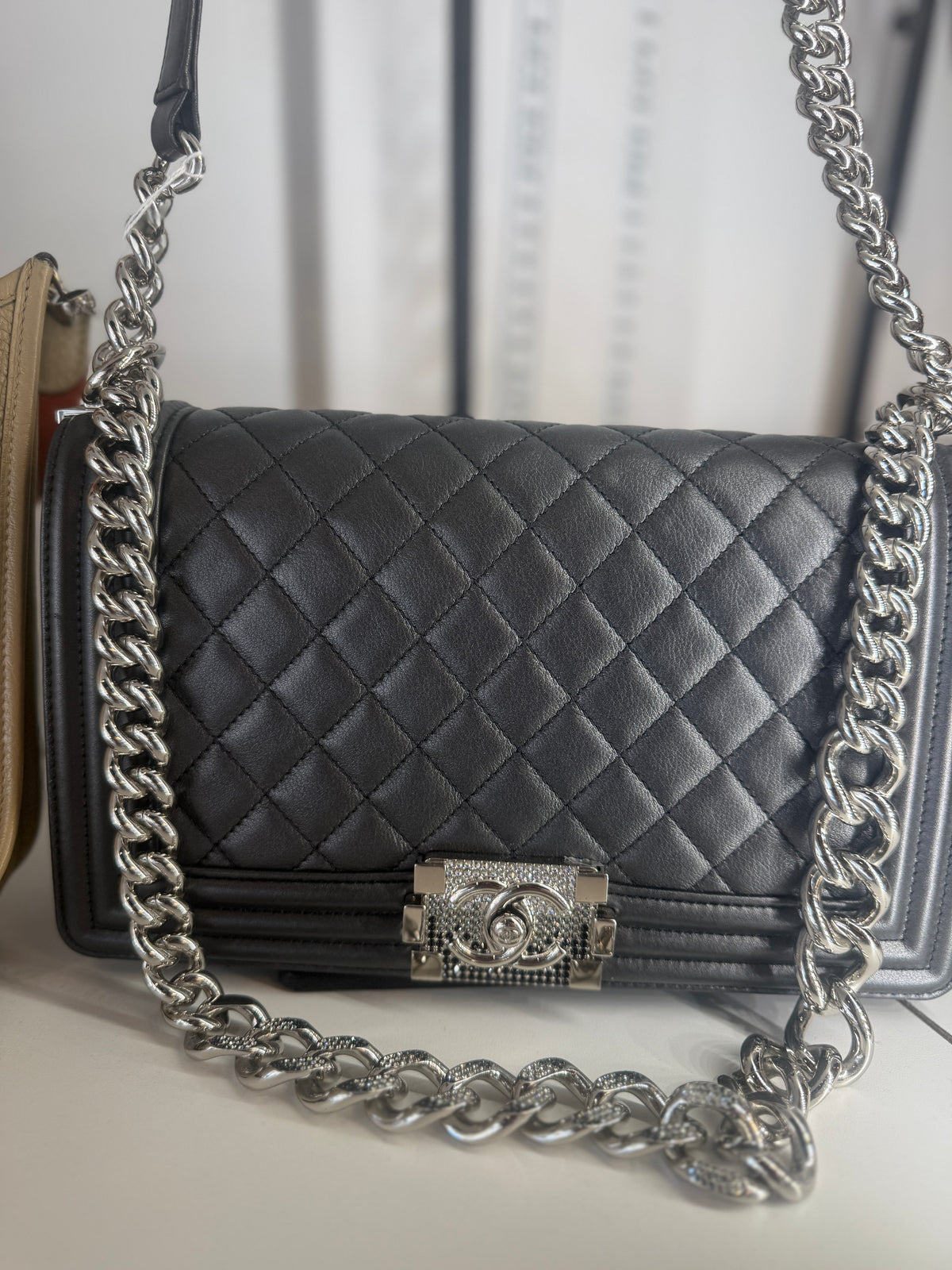 Chanel Lambskin Medium Crystal Boy Flap Bag | Luxury Pre-Owned | #180