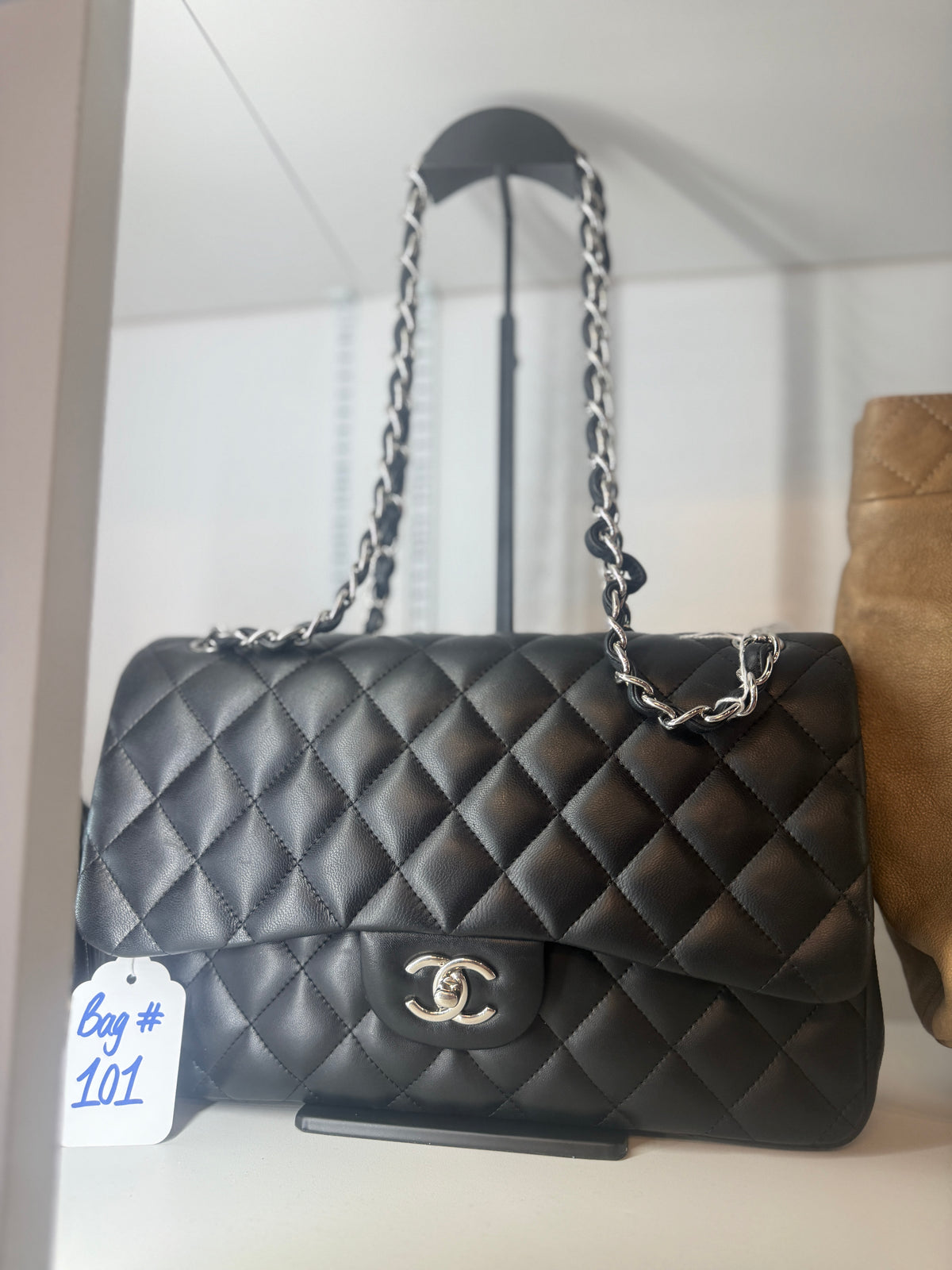 Chanel Black Lambskin Jumbo Double Flap Bag | Luxury Pre-Owned | #101