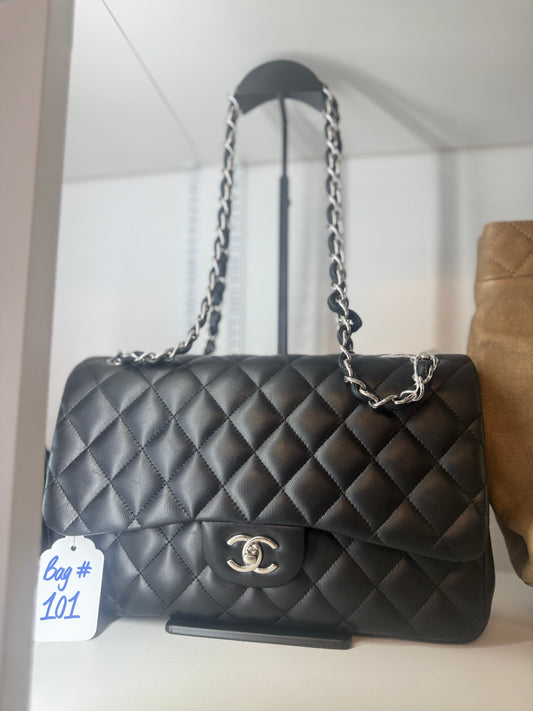 Chanel Black Lambskin Jumbo Double Flap Bag | Luxury Pre-Owned | #101