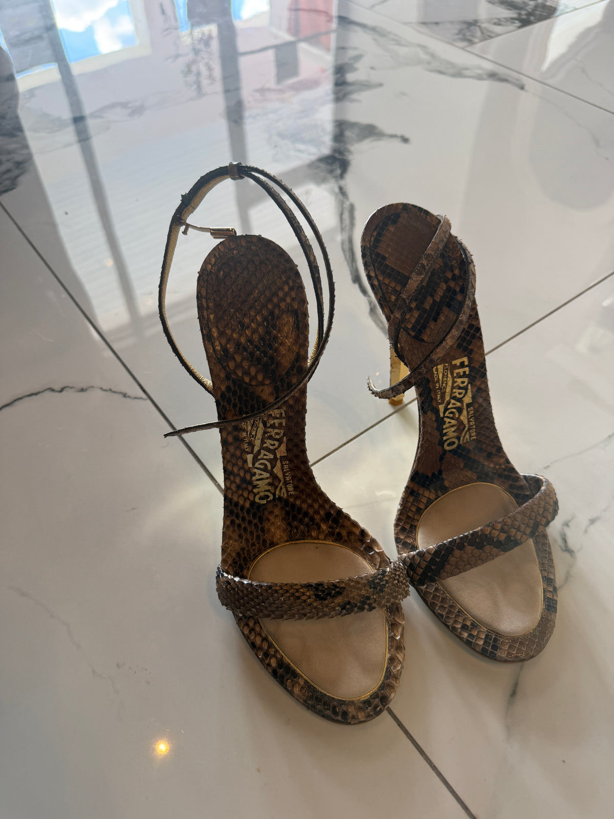 Salvatore Ferragamo Python Strapped Heels | Luxury Pre-Owned