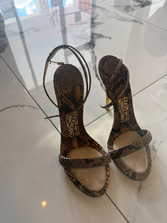 Salvatore Ferragamo Python Strapped Heels | Luxury Pre-Owned