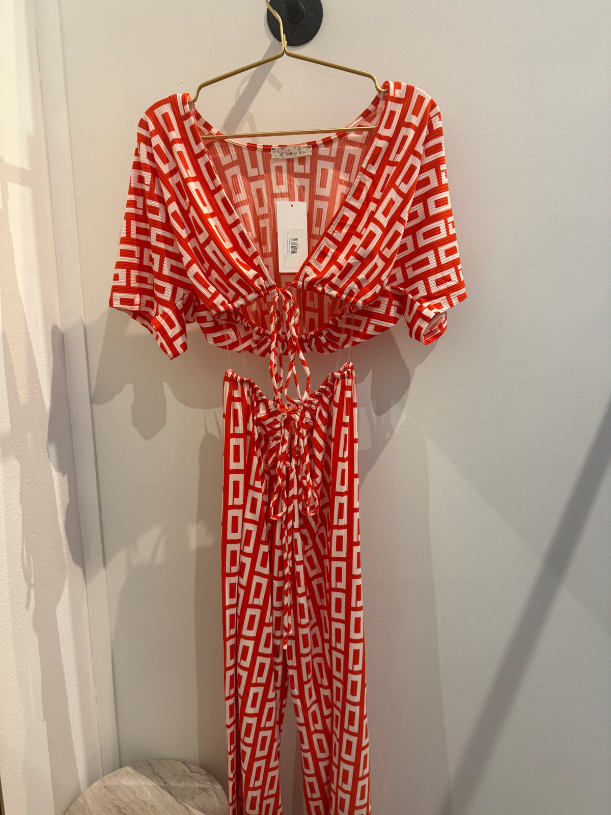 Endless Blu Retro Print Wrap Ties Jumpsuit Orange