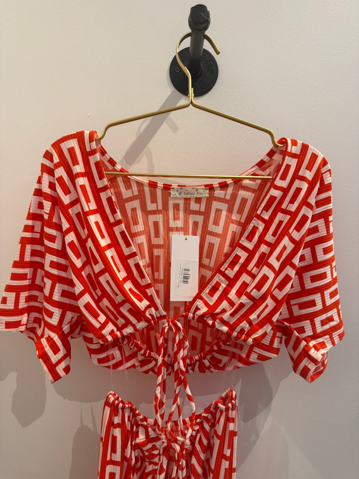 Endless Blu Retro Print Wrap Ties Jumpsuit Orange
