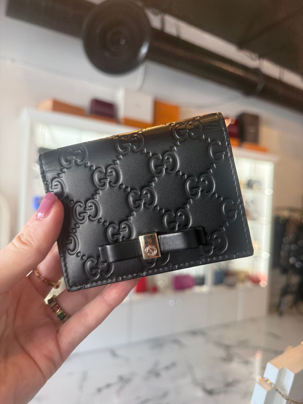 Gucci Guccissima Signature Bow Card Case Wallet | Luxury Pre-Owned | #268