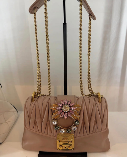 Miu Miu Matelasse Leather Crystal Statement Bag | Luxury Pre-Owned | #275