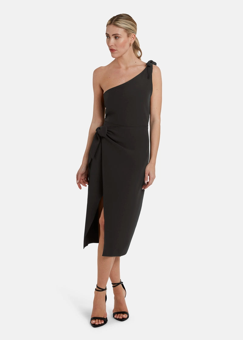 Nelowa Asymmetrical Midi Dress in Twill