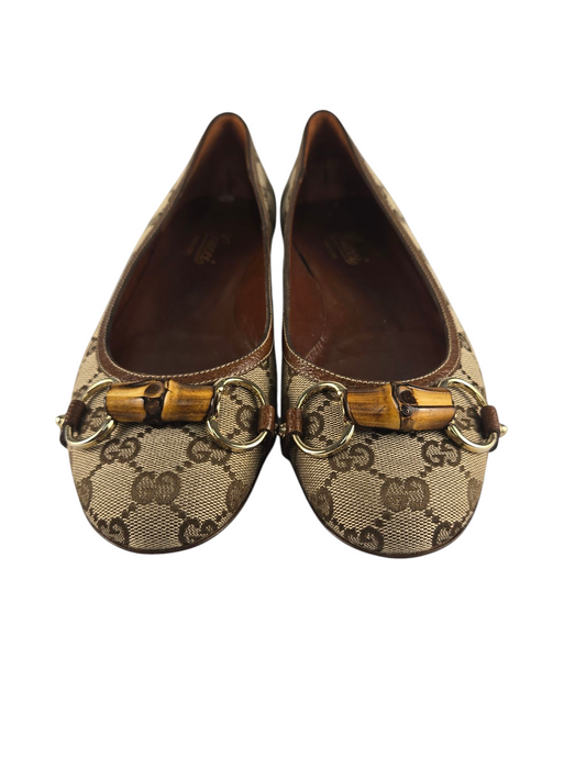 Gucci Ballet Bamboo Horsebit Canvas Flats 7.5B Pre-owned