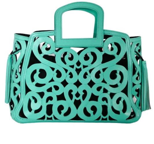 Musical Notes Leather Tote Turquoise