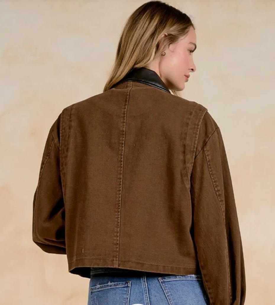 Elan Cocoa Leather Trim Jacket