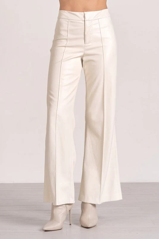 Elan High Waist Faux Leather Pant White