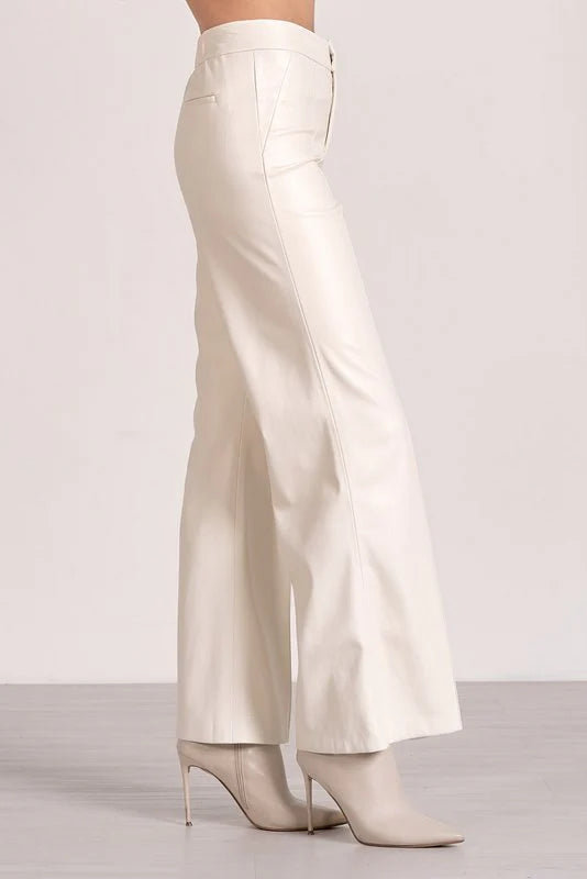 Elan High Waist Faux Leather Pant White