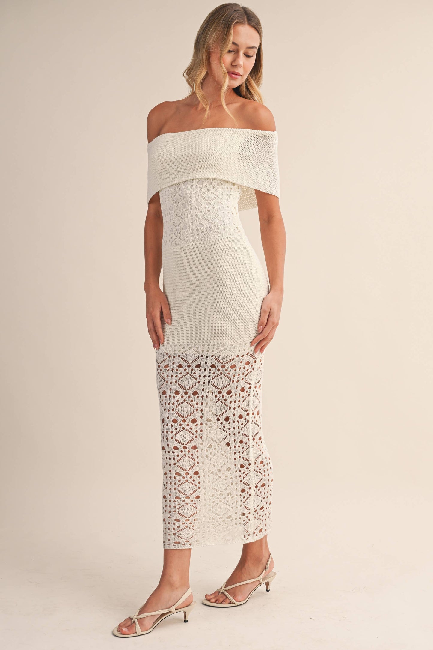 Foldover Off Shoulder Sweater Maxi Dress