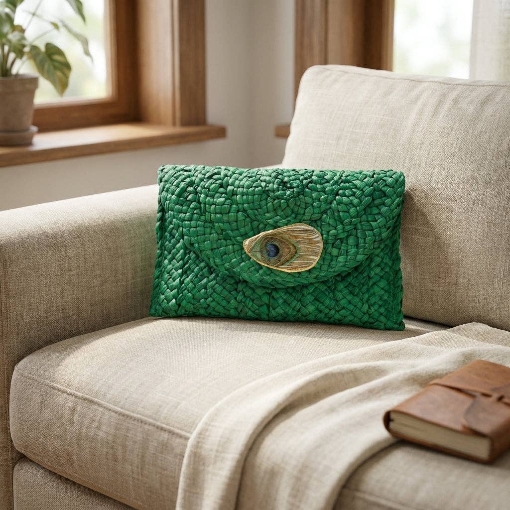 Peacock Feather Green Oyster Shell Clutch