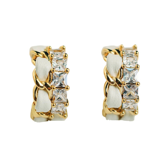 Vintage Chain Wrapped Leather Statement Hoop Earrings