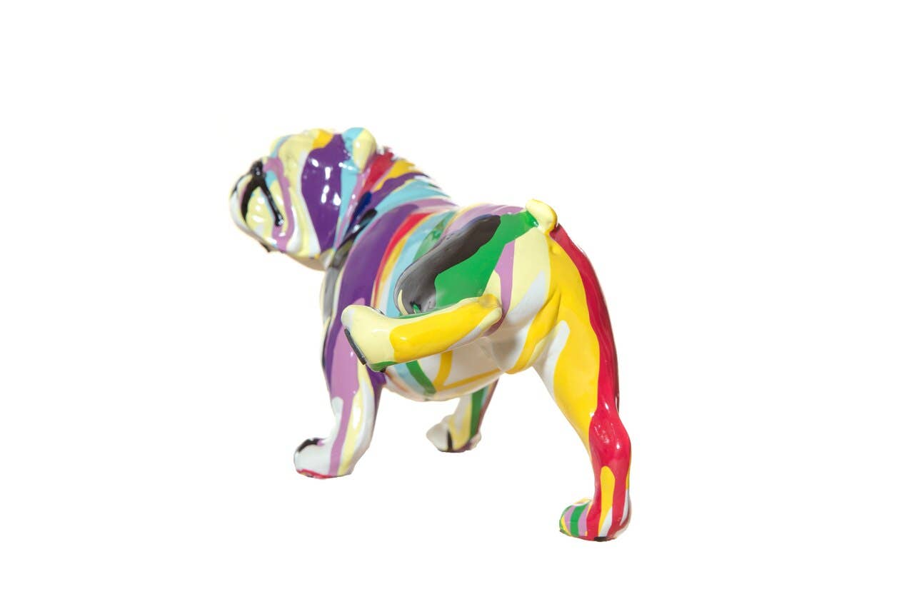 Painted Graffiti Bull Dog with Leg Up Sculpture - 10" long