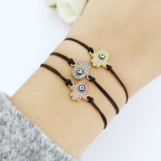 Evil Eye Bracelet, Hamsa Charm Bracelet, Evil Eye Beads, Black String Bracelet